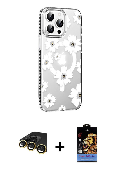 ieg™ iPhone 14 Pro Max Kılıf Yörünge Işık Prime - Siyah Buffer Hayalet Cam Ekran Koruyucu + Gold Raz