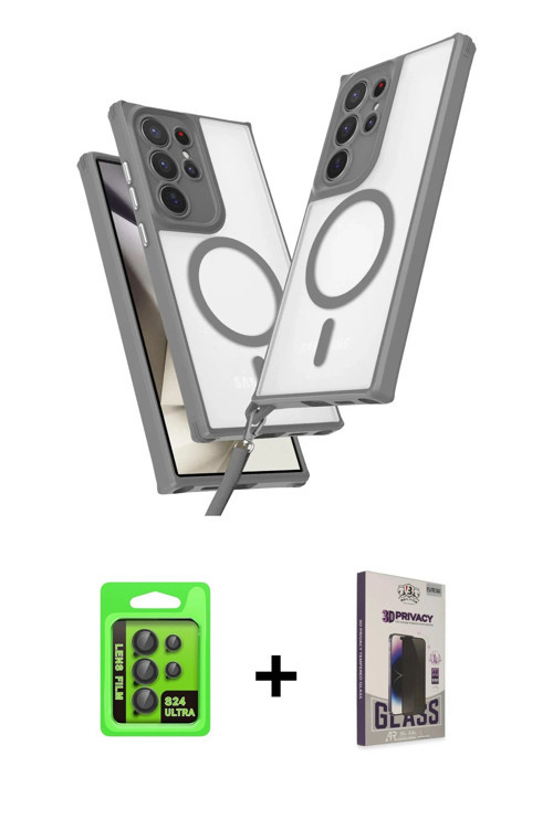 ieg™ Galaxy S24 Ultra Kılıf Atlas Doku Koleksiyonu - Siyah Bilvis Hayalet Cam Ekran Koruyucu + Siyah