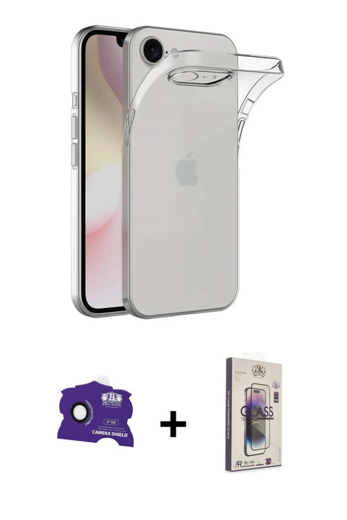 ieg™ iPhone 16E Kılıf Zirve Doku - Siyah Bilvis 3D Cam Ekran Koruyucu + Siyah Bilvis Titan Kamera Le