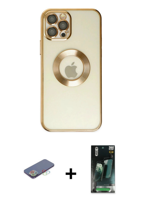 ieg™ iPhone 12 Pro Kılıf Pusula Form - Siyah 360 Mat Full Body Arka Koruyucu + Mavi Renkli Kamera Le