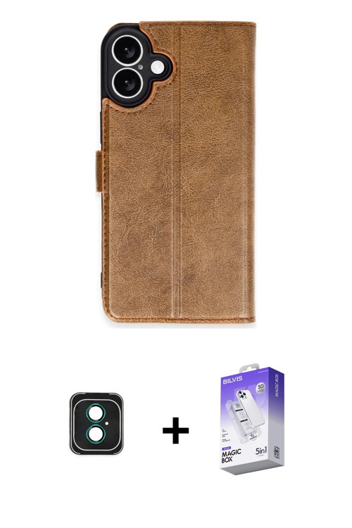 ieg™ iPhone 16 Kılıf Siluet Işık Serisi - Siyah Bilvis 5in1 3D Magic Cam Ekran Koruyucu + Yeşil PVD