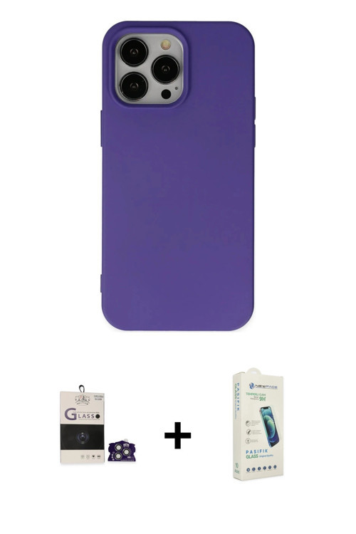 ieg™ iPhone 14 Pro Max Kılıf Ahenk Serisi - Şeffaf Pasifik Cam Ekran Koruyucu + Gümüş Bilvis Titan K