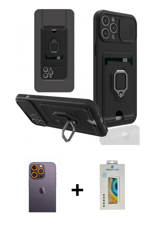 ieg™ iPhone 12 Pro Max Kılıf Vadi Form Prime - Siyah Polymer Nano Ekran Koruyucu + Sarı Neon Fosforl