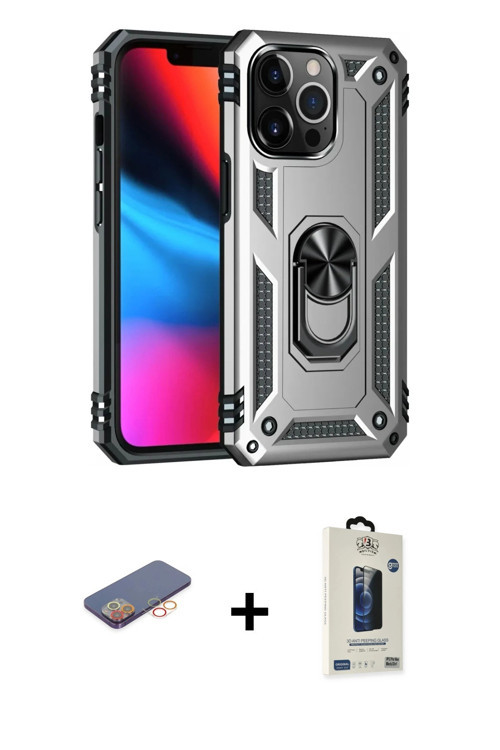 ieg™ iPhone 13 Pro Max Kılıf Ahenk Klasik Koleksiyonu - Siyah Bilvis Hayalet Cam Ekran Koruyucu + Tu
