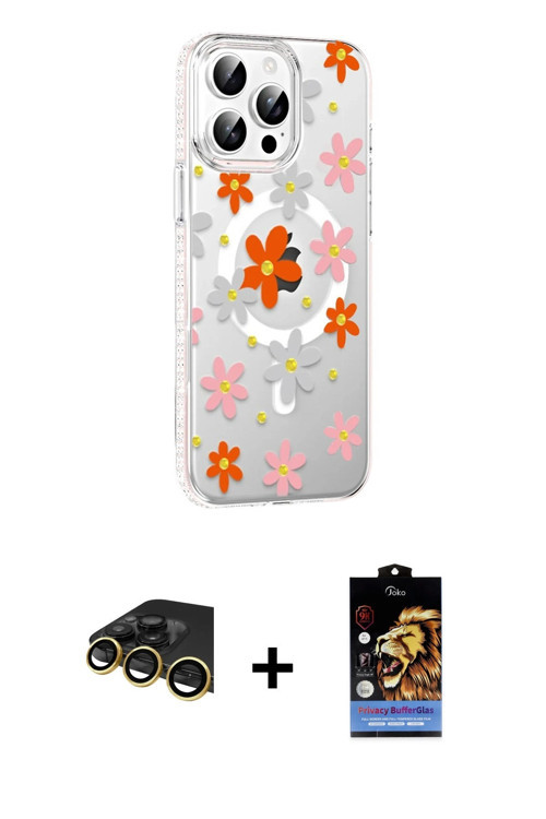 ieg™ iPhone 14 Pro Max Kılıf Yörünge Işık Prime - Siyah Buffer Hayalet Cam Ekran Koruyucu + Gold Raz