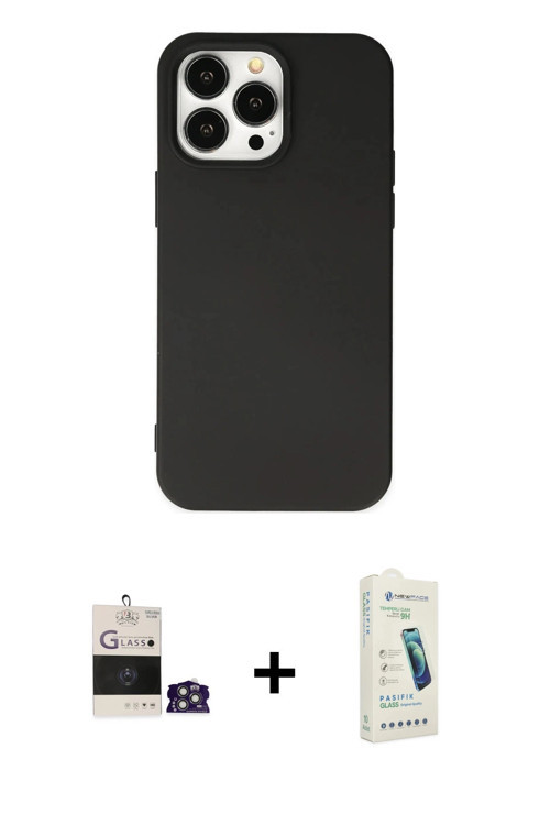 ieg™ iPhone 14 Pro Max Kılıf Ahenk Serisi - Şeffaf Pasifik Cam Ekran Koruyucu + Gümüş Bilvis Titan K