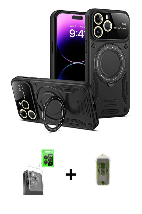 ieg™ iPhone 16 Pro Max Kılıf Kıvılcım Modern Serisi - Siyah Joko Magic 5D Hayalet Cam + Siyah Raze M