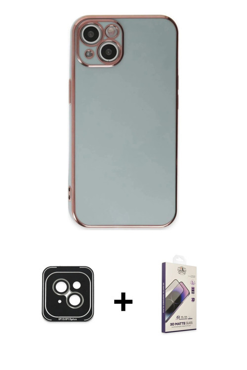 ieg™ iPhone 15 Kılıf Yankı Serisi - Siyah Bilvis 3D Mat Cam Ekran Koruyucu + Yeşil PVD Metal Kamera