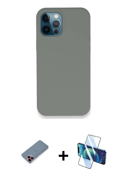 ieg™ iPhone 12 Pro Max Kılıf Zirve Modern Özel Seri - Siyah 3D Antistatik Cam Ekran Koruyucu + Kırmı