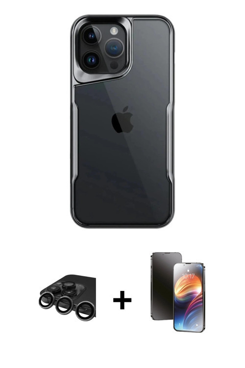 iPhone 15 Pro Max Kılıf Akış Çizgi Koleksiyonu - Siyah 3D Antistatik Mat Seramik Nano Ekran Kor