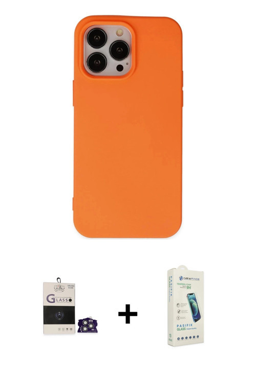 ieg™ iPhone 14 Pro Max Kılıf Ahenk Serisi - Şeffaf Pasifik Cam Ekran Koruyucu + Gümüş Bilvis Titan K