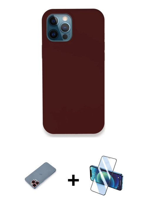 ieg™ iPhone 12 Pro Max Kılıf Zirve Modern Özel Seri - Siyah 3D Antistatik Cam Ekran Koruyucu + Kırmı