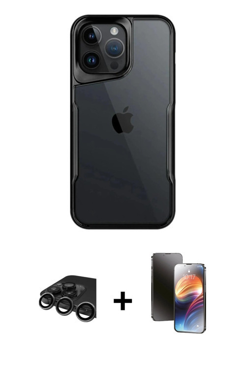 iPhone 15 Pro Max Kılıf Akış Çizgi Koleksiyonu - Siyah 3D Antistatik Mat Seramik Nano Ekran Kor