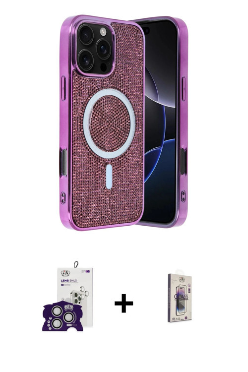ieg™ iPhone 16 Pro Max Kılıf Eksen Çizgi - Siyah Bilvis 3D Cam Ekran Koruyucu + Gümüş Bilvis Titan K