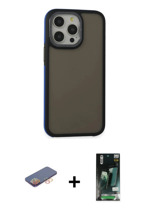 ieg™ iPhone 13 Pro Max Kılıf Eksen Işık - Şeffaf 360 Full Body Arka Koruyucu + Turuncu Renkli Kamera