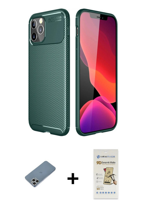 ieg™ iPhone 11 Pro Kılıf Eksen Form Prime - Siyah Mat Seramik Nano Ekran Koruyucu + Gümüş Shine Kame