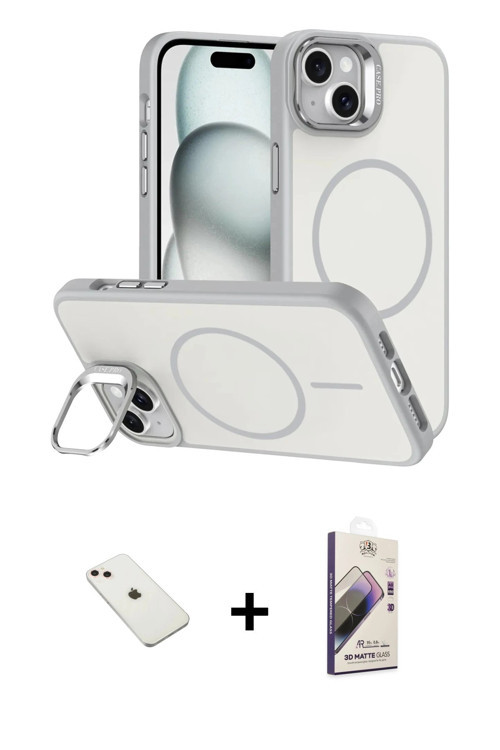 ieg™ iPhone 14 Kılıf Çekirdek Klasik - Siyah Bilvis 3D Mat Cam Ekran Koruyucu + Pembe Diamond Kamera