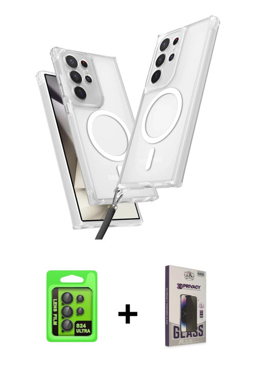 ieg™ Galaxy S24 Ultra Kılıf Atlas Doku Koleksiyonu - Siyah Bilvis Hayalet Cam Ekran Koruyucu + Siyah