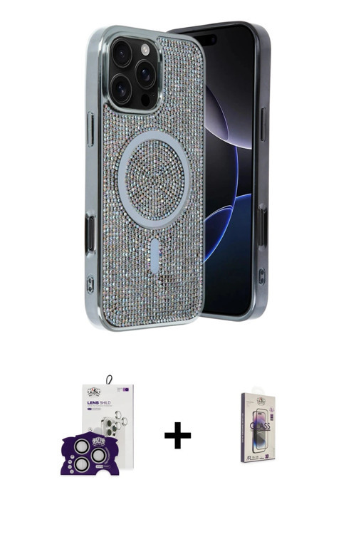 ieg™ iPhone 16 Pro Max Kılıf Eksen Çizgi - Siyah Bilvis 3D Cam Ekran Koruyucu + Gümüş Bilvis Titan K
