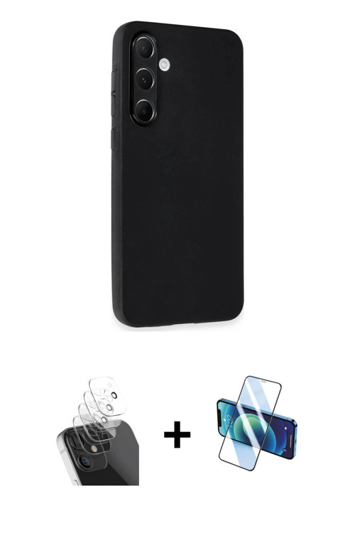 ieg™ Galaxy A55 5G Kılıf Atlas Minimal Prime - Siyah 3D Antistatik Cam Ekran Koruyucu + Şeffaf Kamer