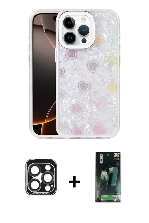 ieg™ iPhone 15 Pro Max Kılıf Odak Prime - Şeffaf 360 Full Body Arka Koruyucu + Lacivert PVD Metal Ka