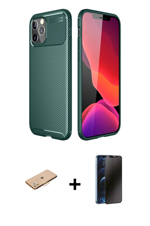 ieg™ iPhone 11 Pro Max Kılıf Eksen Form Prime - Siyah 3D Antistatik Hayalet Cam Ekran Koruyucu + Tur