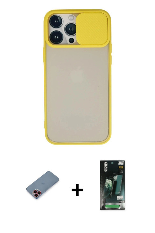 ieg™ iPhone 13 Pro Max Kılıf Vadi Çizgi - Şeffaf 360 Full Body Arka Koruyucu + Kırmızı Metal Kamera