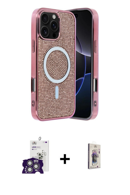 ieg™ iPhone 16 Pro Max Kılıf Eksen Çizgi - Siyah Bilvis 3D Cam Ekran Koruyucu + Gümüş Bilvis Titan K