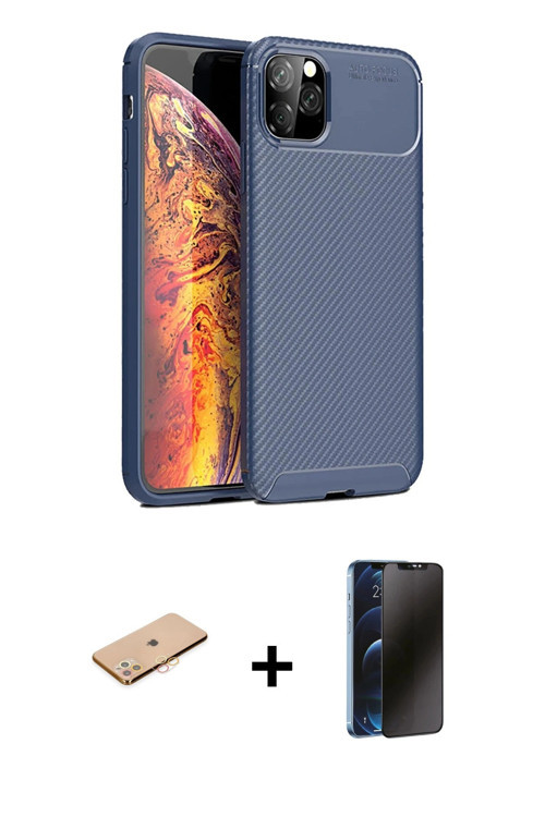 ieg™ iPhone 11 Pro Max Kılıf Eksen Form Prime - Siyah 3D Antistatik Hayalet Cam Ekran Koruyucu + Tur