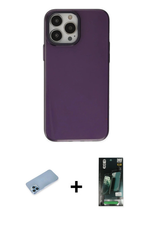 ieg™ iPhone 13 Pro Max Kılıf Zirve Doku Koleksiyonu - Şeffaf 360 Full Body Arka Koruyucu + Mavi Shin