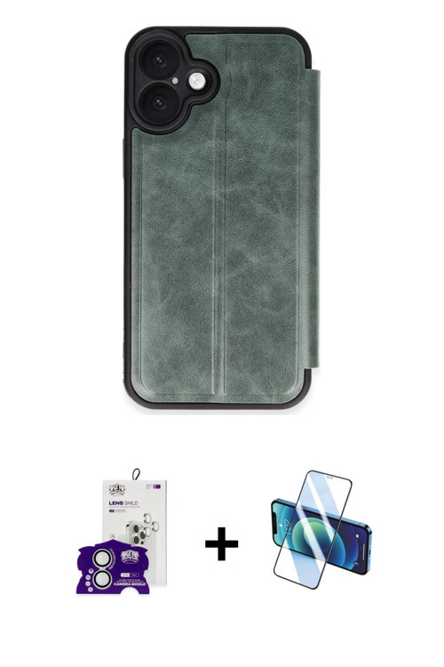 ieg™ iPhone 16 Kılıf Zirve Yansıma Serisi - Siyah 3D Antistatik Seramik Nano Ekran Koruyucu + Gümüş