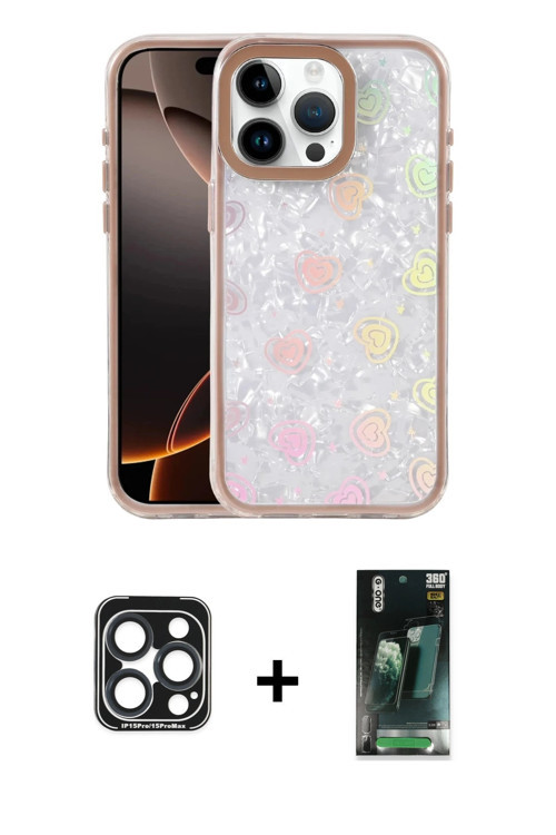 ieg™ iPhone 15 Pro Max Kılıf Odak Prime - Şeffaf 360 Full Body Arka Koruyucu + Lacivert PVD Metal Ka