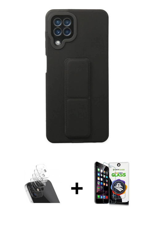 ieg™ Galaxy A22 Kılıf Çekirdek Yansıma - Şeffaf Temperli Cam Ekran Koruyucu + Şeffaf Kamera Lens Kor