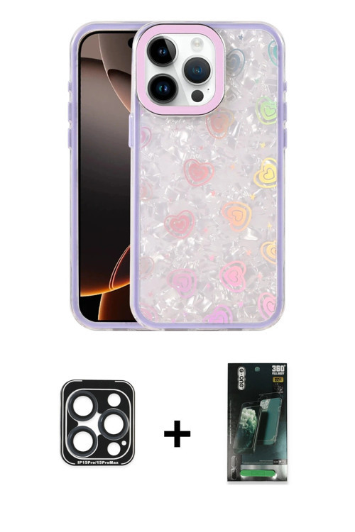 ieg™ iPhone 15 Pro Max Kılıf Odak Prime - Şeffaf 360 Full Body Arka Koruyucu + Lacivert PVD Metal Ka