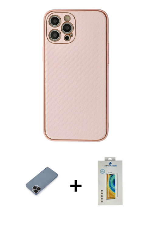 ieg™ iPhone 12 Pro Max Kılıf Ahenk Işık - Siyah Polymer Nano Ekran Koruyucu + Siyah Metal Kamera Len