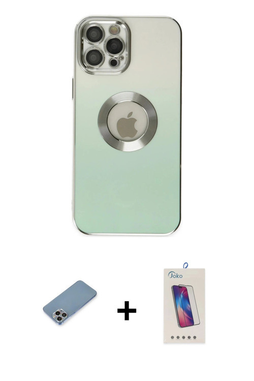 ieg™ iPhone 12 Pro Max Kılıf Kutup Yansıma Özel Seri - Siyah Joko 5D Cam + Gökkuşağı Shine Kamera Le