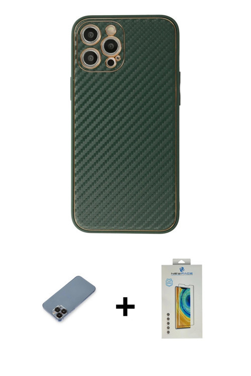 ieg™ iPhone 12 Pro Max Kılıf Ahenk Işık - Siyah Polymer Nano Ekran Koruyucu + Siyah Metal Kamera Len