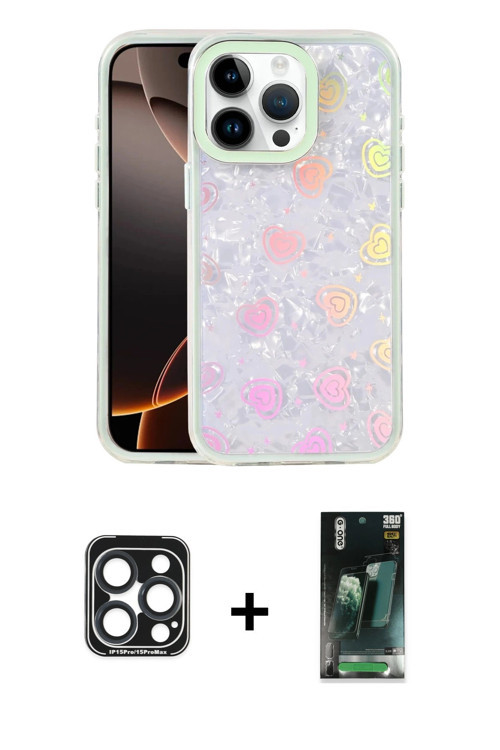 ieg™ iPhone 15 Pro Max Kılıf Odak Prime - Şeffaf 360 Full Body Arka Koruyucu + Lacivert PVD Metal Ka