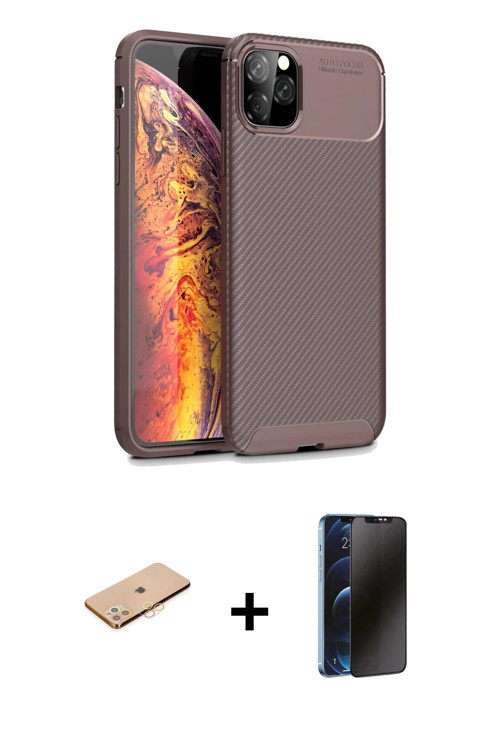 ieg™ iPhone 11 Pro Max Kılıf Eksen Form Prime - Siyah 3D Antistatik Hayalet Cam Ekran Koruyucu + Tur