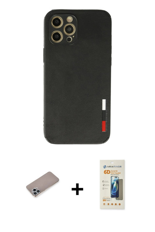 ieg™ iPhone 12 Pro Kılıf Doruk Asil Koleksiyonu - Siyah 6D Mat Seramik Hayalet Nano Ekran Koruyucu +