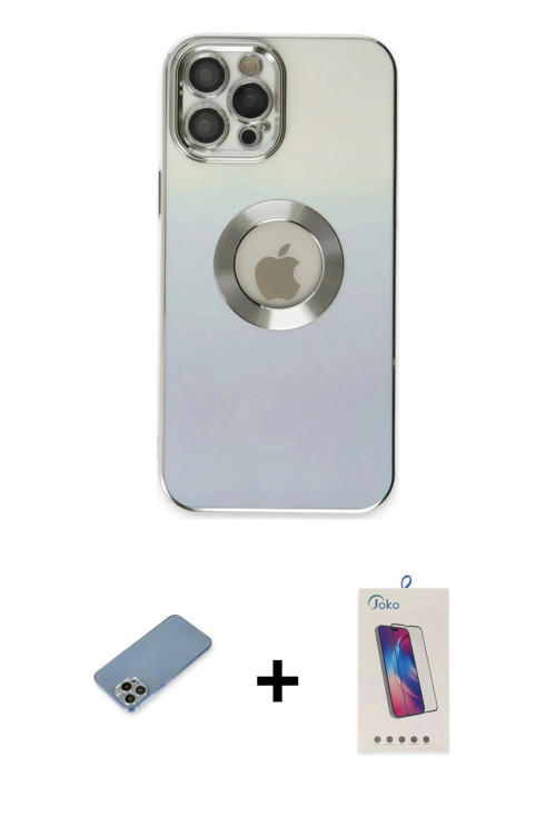 ieg™ iPhone 12 Pro Max Kılıf Kutup Yansıma Özel Seri - Siyah Joko 5D Cam + Gökkuşağı Shine Kamera Le