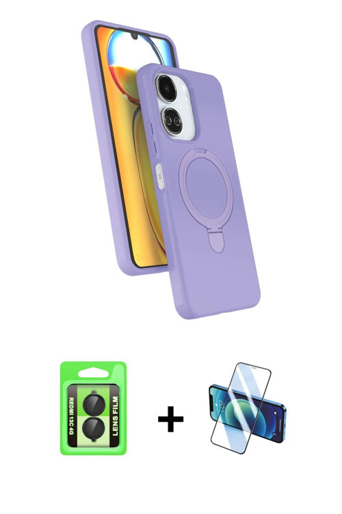 ieg™ Redmi 13C Kılıf İz Işık Koleksiyonu - Siyah 3D Antistatik Cam Ekran Koruyucu + Siyah Raze Metal