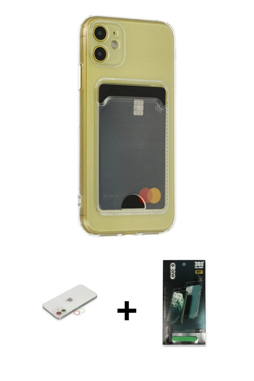ieg™ iPhone 11 Kılıf Doruk Klasik Koleksiyonu - Siyah 360 Mat Full Body Arka Koruyucu + Yeşil Renkli