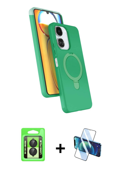 ieg™ Redmi 13C Kılıf İz Işık Koleksiyonu - Siyah 3D Antistatik Cam Ekran Koruyucu + Siyah Raze Metal