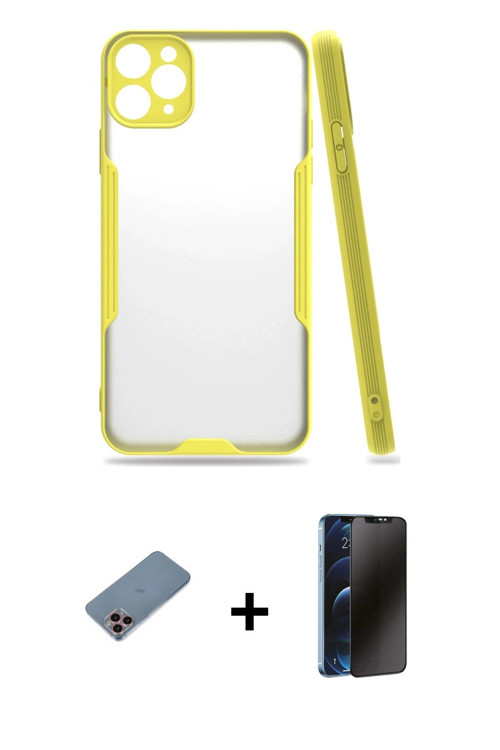 ieg™ iPhone 11 Pro Max Kılıf Atlas Asil Serisi - Siyah 3D Antistatik Hayalet Cam Ekran Koruyucu + Pe