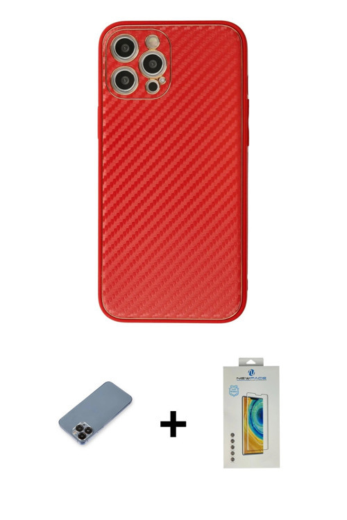 ieg™ iPhone 12 Pro Max Kılıf Ahenk Işık - Siyah Polymer Nano Ekran Koruyucu + Siyah Metal Kamera Len