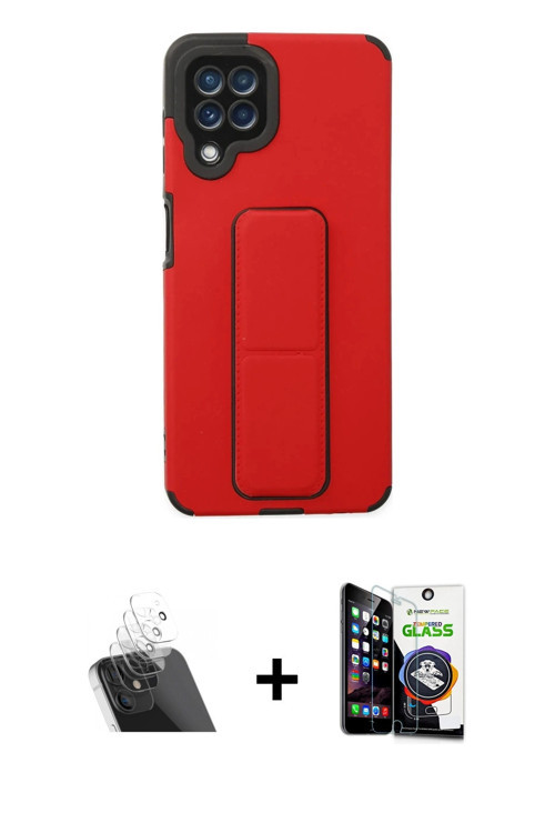 ieg™ Galaxy A22 Kılıf Çekirdek Yansıma - Şeffaf Temperli Cam Ekran Koruyucu + Şeffaf Kamera Lens Kor