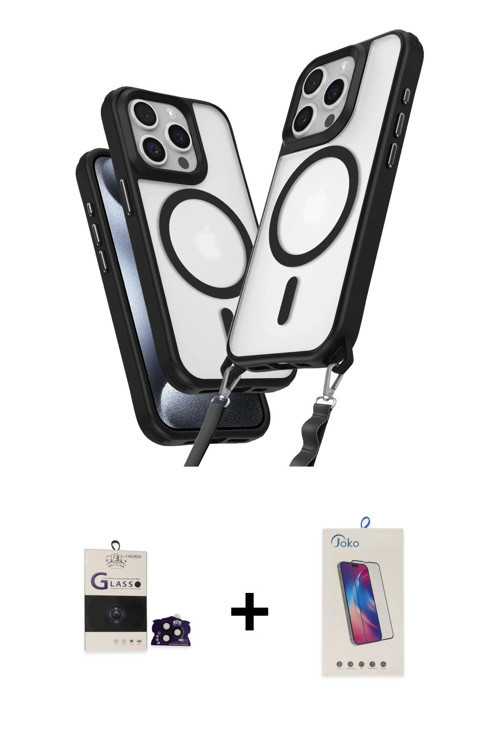 ieg™ iPhone 14 Pro Max Kılıf Atlas Doku Koleksiyonu - Siyah Joko 5D Cam + Siyah Bilvis Titan Kamera