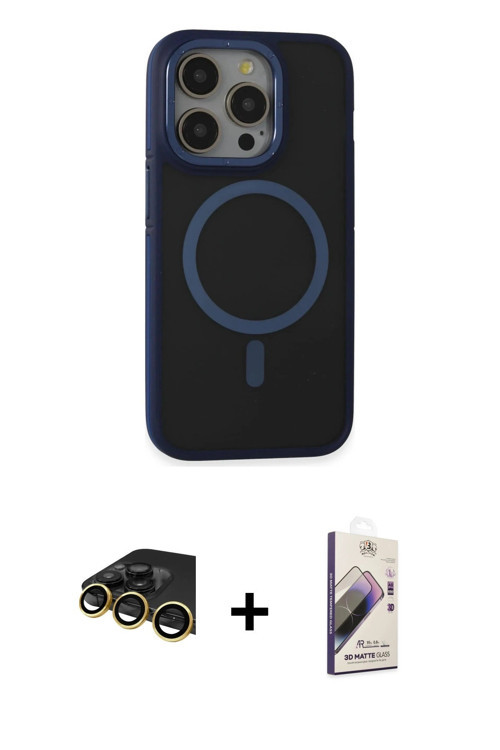 ieg™ iPhone 14 Pro Max Kılıf Ahenk Form Serisi - Siyah Bilvis 3D Mat Cam Ekran Koruyucu + Gold Raze