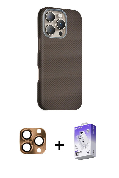ieg™ iPhone 16 Pro Max Kılıf Kozmos Klasik Prime - Siyah Bilvis 5in1 3D Magic Cam Ekran Koruyucu + Ç